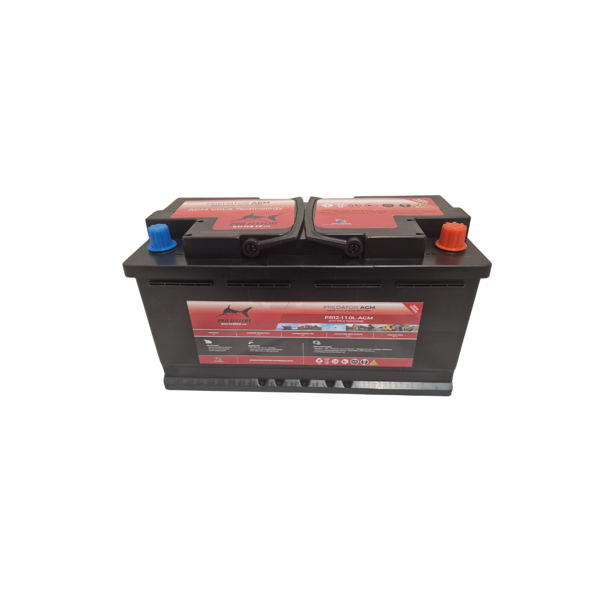 Predator 12V 110Ah Low Box AGM Battery - Front