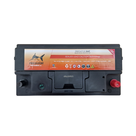 Predator 12V 110Ah Low Box Lead Acid Battery - top